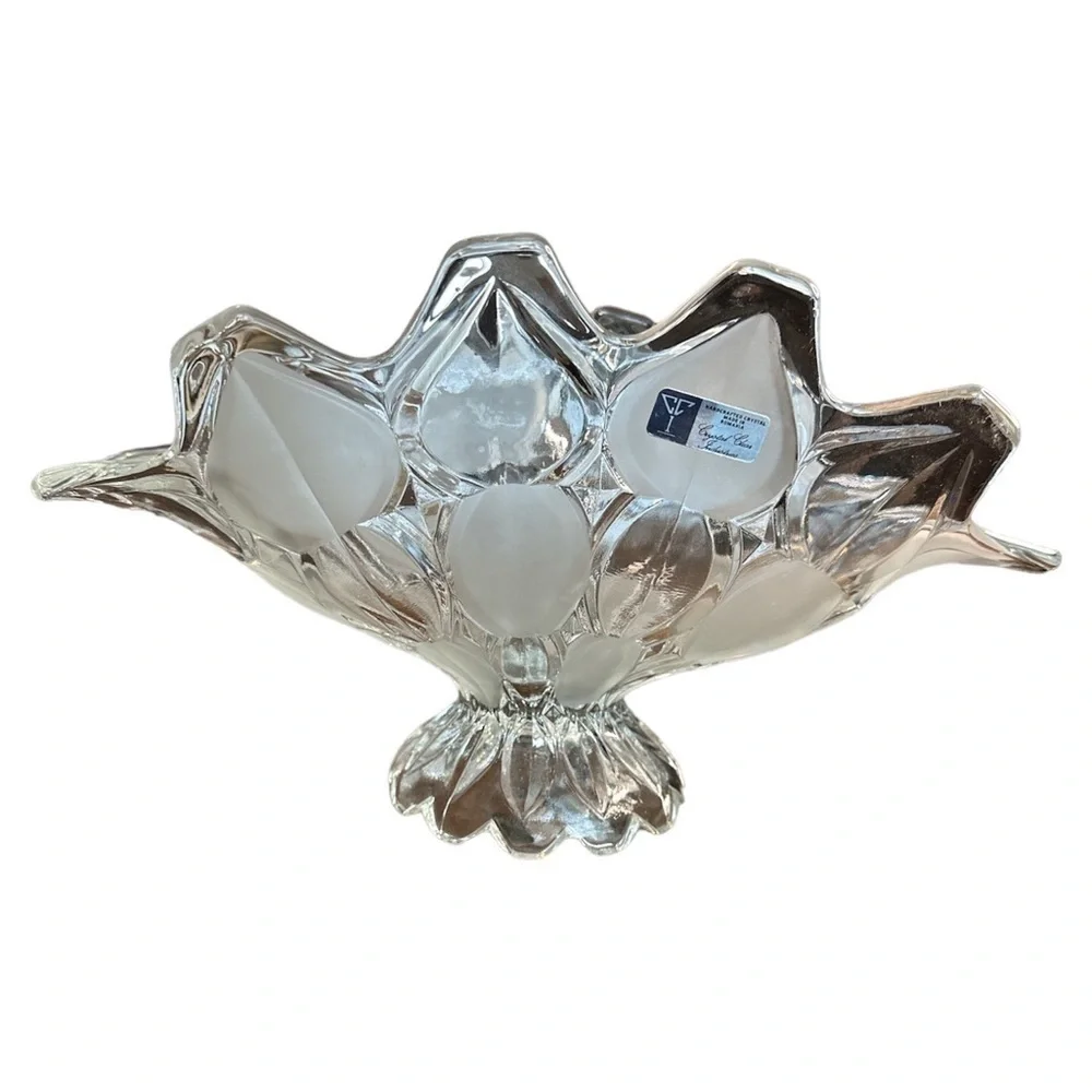 Crystal Clear Studios Moravia Hand Finished Crystal Oval Bowl With Fluted Edge